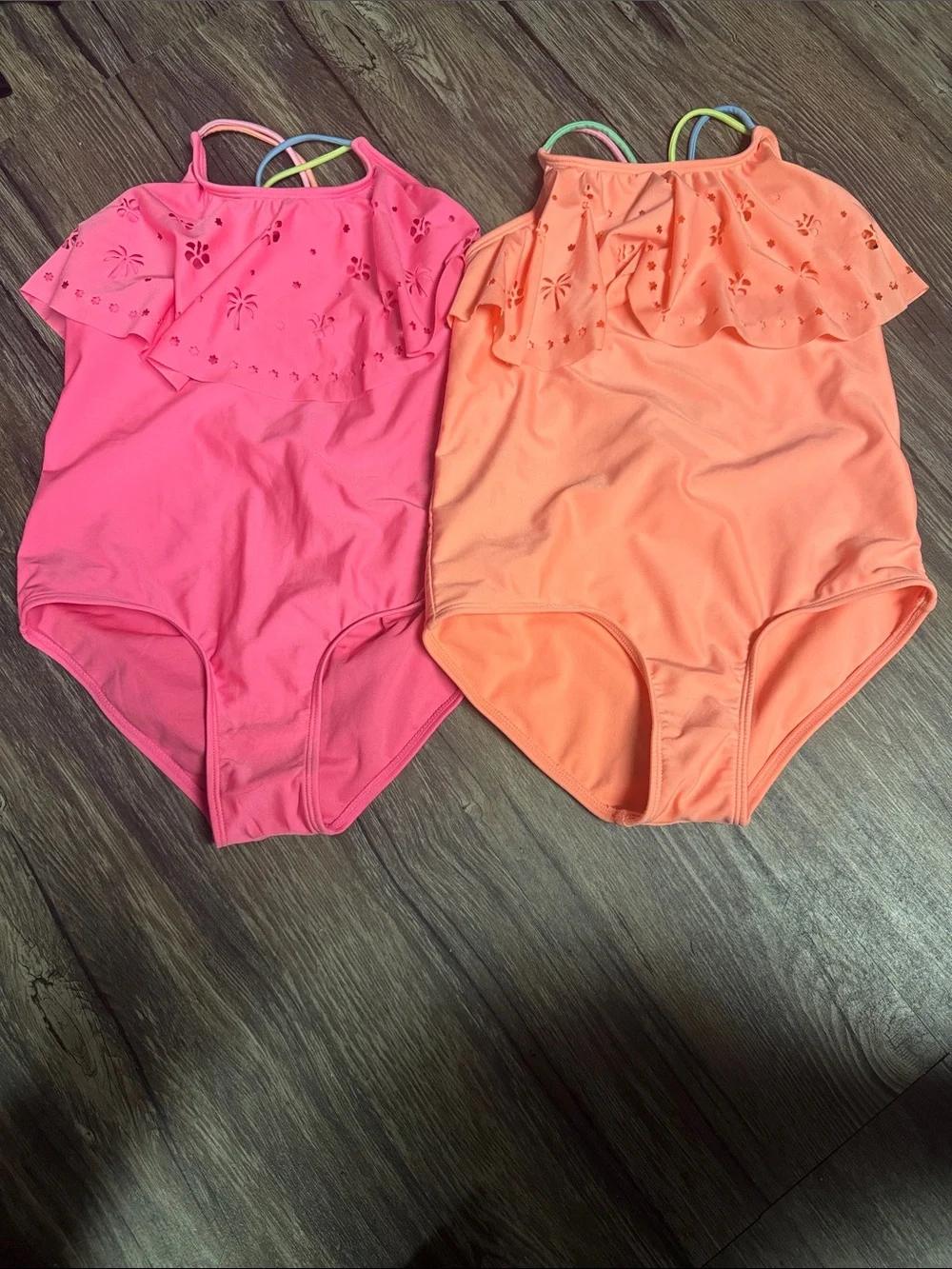 Cat & Jack Girls Pink and Coral Ruffle One-Piece Swimsuits